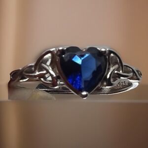 Silver .925 Irish Heart Shaped CZ Claddagh Irish Knot Ring Adjustable Size